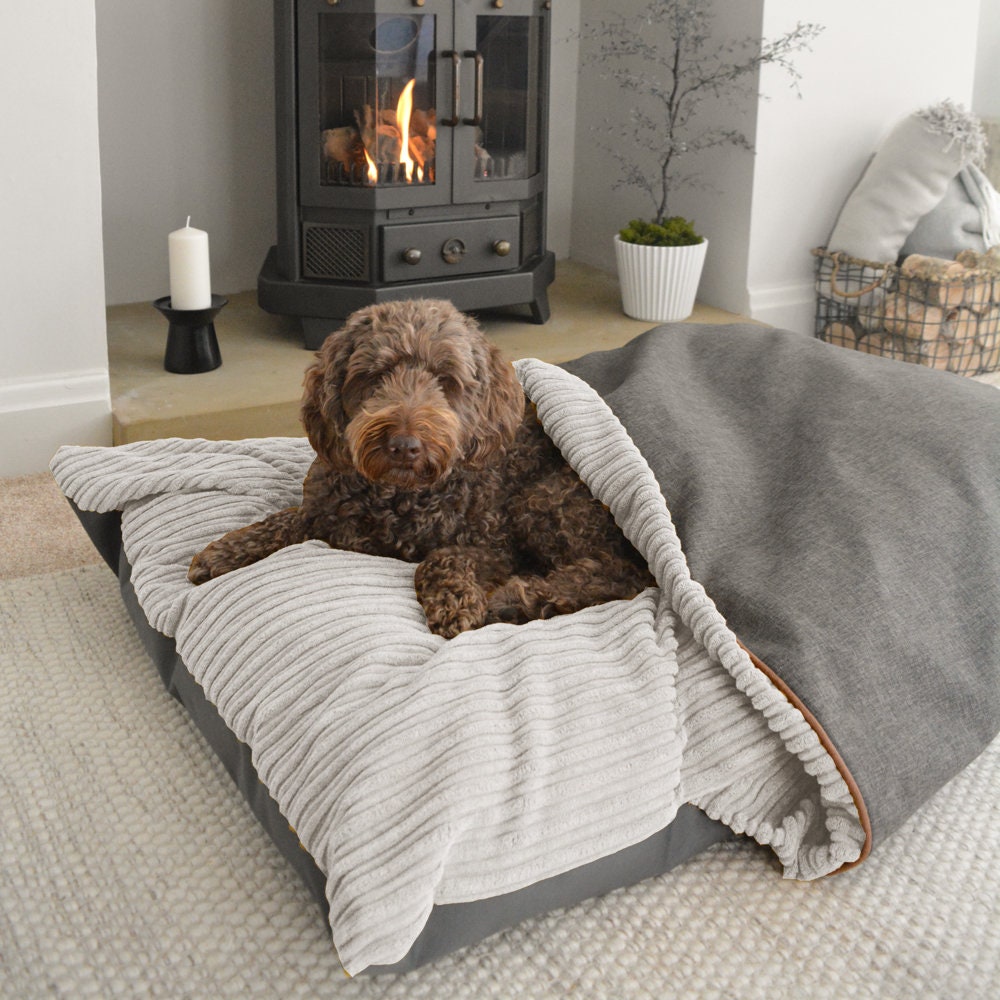 Burrower Dog Bed Large | Fluff Filled Comfy Pet Mattress with Comfort Blanket | Water Resistant Base | 120 (L) x 90 (W) x 20 (H) cm