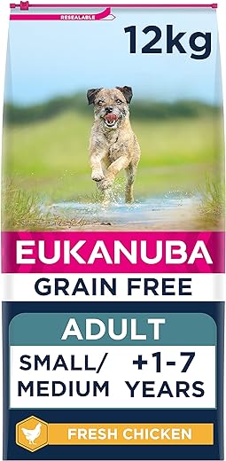 Eukanuba Grain Free Complete Dry Dog Food for Adult Small and Medium Breeds with Fresh Chicken 12 kg