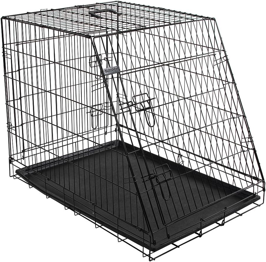 Kerbl Slanted Front Dog Cage Collapsible 2 Doors, 76 x 54 x 64 cm, Black